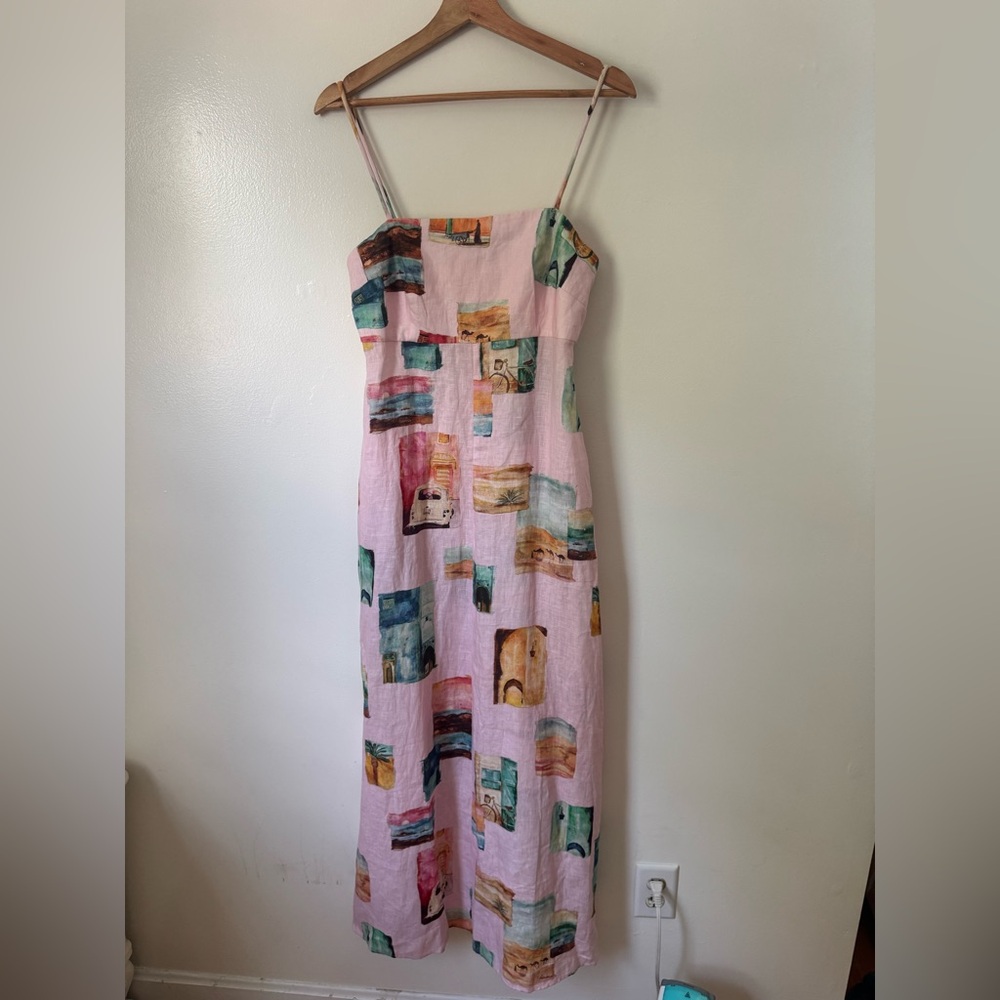 Pink Printed Maxi Dress with Spaghetti Straps - Picture 2 of 7